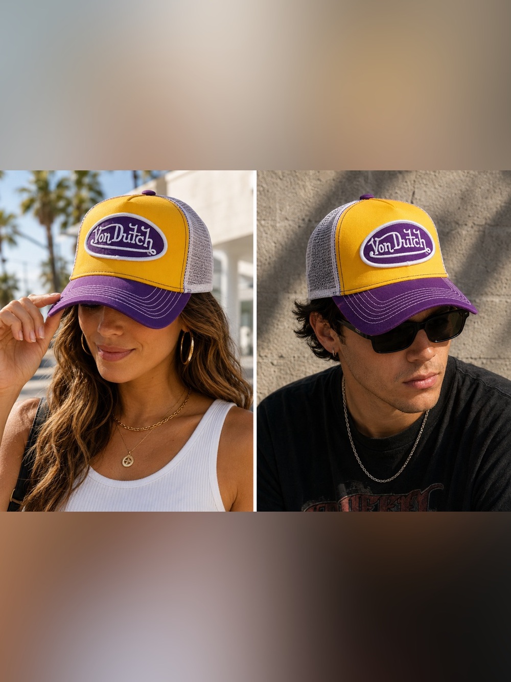 Von Dutch Yellow and Purple Trucker Hat